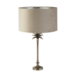 Palm Table Lamp Antique Nickel, Taupe Velvet Shade - thumbnail 2