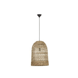 Griffin 42cm Dome Pendant Ceiling Light Dried Water Hyacinth Black Fabric Wire, Base LED E27