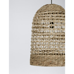 Griffin 42cm Dome Pendant Ceiling Light Dried Water Hyacinth Black Fabric Wire, Base LED E27 - thumbnail 5