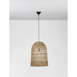 Griffin 42cm Dome Pendant Ceiling Light Dried Water Hyacinth Black Fabric Wire, Base LED E27 - thumbnail 2