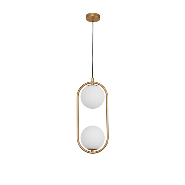 Obitar 2 Light Globe Pendant Ceiling Light Opal Glass Brass Gold Metal LED G9 - image 1