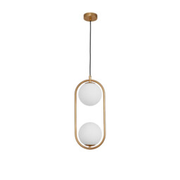 Obitar 2 Light Globe Pendant Ceiling Light Opal Glass Brass Gold Metal LED G9 - thumbnail 1