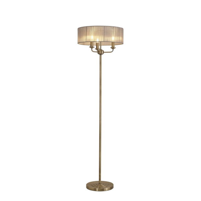 Banyan 3 Light Switched Floor Lamp With 45cm x 15cm Grey Organza Shade Antique Brass/Grey - image 1