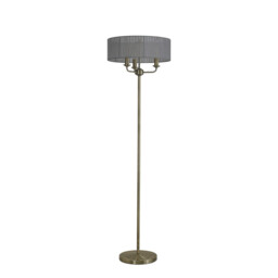 Banyan 3 Light Switched Floor Lamp With 45cm x 15cm Grey Organza Shade Antique Brass/Grey - thumbnail 5