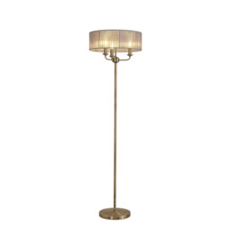 Banyan 3 Light Switched Floor Lamp With 45cm x 15cm Grey Organza Shade Antique Brass/Grey