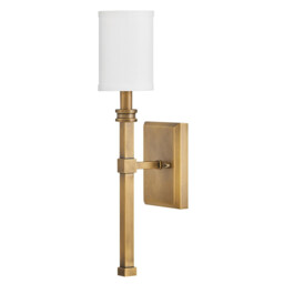 Hinkley Moore Candle Wall Lamp Traditional Heritage Brass, Ivory Linen Shade 1x E14