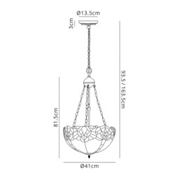 Worcester 3 Light Uplighter Ceiling Pendant E27 With 40cm Tiffany Shade, Blue, Clear Crystal, Aged Antique Brass - thumbnail 2