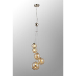 Marshall Ceiling Pendant, 5 Light G9, Satin Nickel, Amber Plated Glass - thumbnail 3