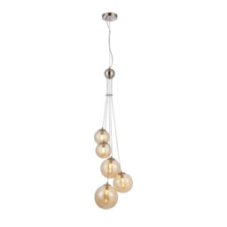 Marshall Ceiling Pendant, 5 Light G9, Satin Nickel, Amber Plated Glass - thumbnail 1