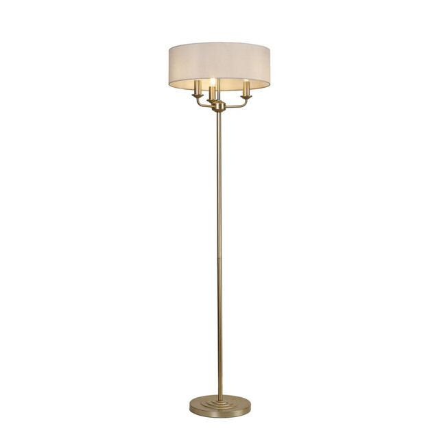 Banyan 3 Light Switched Floor Lamp With 45cm x 15cm Faux Silk Fabric Shade Champagne Gold/White - image 1