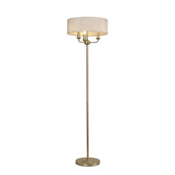 Banyan 3 Light Switched Floor Lamp With 45cm x 15cm Faux Silk Fabric Shade Champagne Gold/White