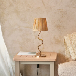Wriggle Table Lamp with Round Tapered Shade Brushed Aged Brass Plate, Natural Raffia, 1x E14 - thumbnail 2