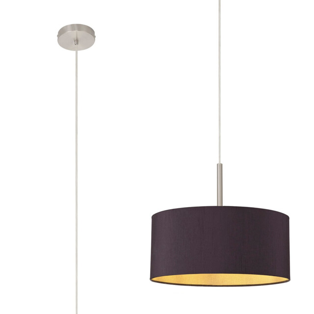 Baymont Satin Nickel E27 Single Pendant With 40cm x 18cm Dual Faux Silk Shade, Midnight Black/Green Olive - image 1