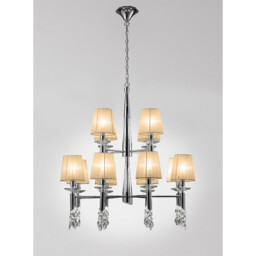 Tiffany Pendant 2 Tier 12+12 Light E14+G9, Polished Chrome With Soft Bronze Shades & Clear Crystal - thumbnail 2