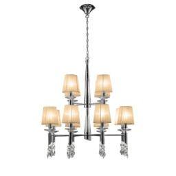 Tiffany Pendant 2 Tier 12+12 Light E14+G9, Polished Chrome With Soft Bronze Shades & Clear Crystal - thumbnail 1