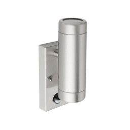Odyssey PIR Motion Sensor Up Down Wall Lamp Brushed Stainless Steel & Clear Glass IP44 - thumbnail 3