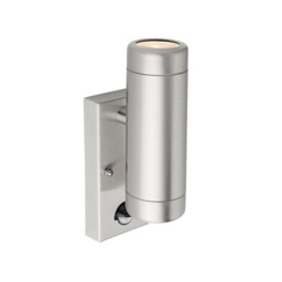 Odyssey PIR Motion Sensor Up Down Wall Lamp Brushed Stainless Steel & Clear Glass IP44 - thumbnail 5
