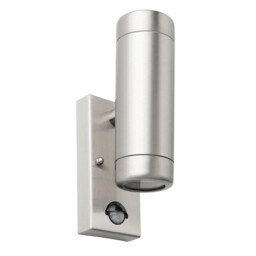 Odyssey PIR Motion Sensor Up Down Wall Lamp Brushed Stainless Steel & Clear Glass IP44 - thumbnail 2