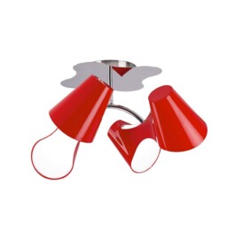 Ora Ceiling 2 Arm 4 Light E27, Gloss Red, White Acrylic, Polished Chrome