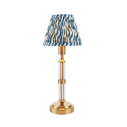 Morton Rechargeable Brushed Aged Brass Plate Table Lamp with Marlin Blue Fabric Ripple Shade 16cm Integrated LED - thumbnail 1