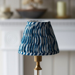 Morton Rechargeable Brushed Aged Brass Plate Table Lamp with Marlin Blue Fabric Ripple Shade 16cm Integrated LED - thumbnail 5