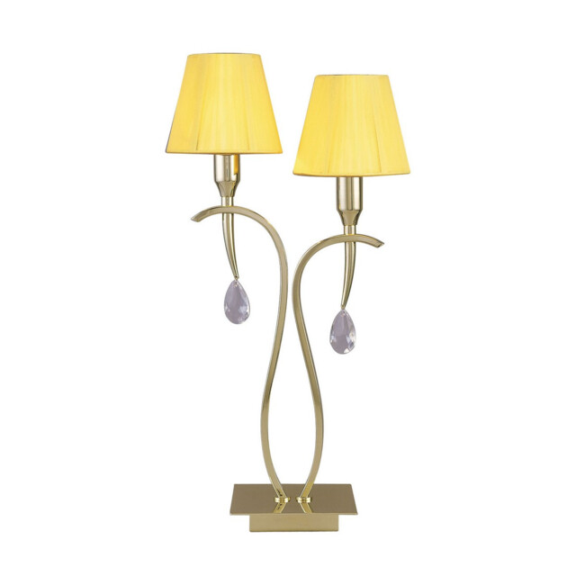 Siena Table Lamp 2 Light E14, Polished Brass With Amber Cream Shades And Clear Crystal - image 1