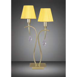 Siena Table Lamp 2 Light E14, Polished Brass With Amber Cream Shades And Clear Crystal - thumbnail 2