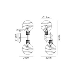 Plattsburgh Switched Wall Light Twin E14 IP44 With 15cm Round White & Grey Marble Effect Glass Shade, Satin Nickel & Satin Black - thumbnail 2