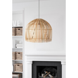 Bali 1 Light Pendant, Bamboo Shade, Black Suspension - thumbnail 2