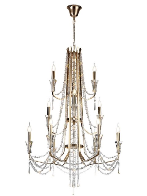 Armand Ceiling Chandelier Pendant 6+3+3 Light E14 French Gold, Crystal - image 1