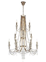 Armand Ceiling Chandelier Pendant 6+3+3 Light E14 French Gold, Crystal - thumbnail 1