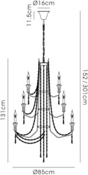 Armand Ceiling Chandelier Pendant 6+3+3 Light E14 French Gold, Crystal - thumbnail 2