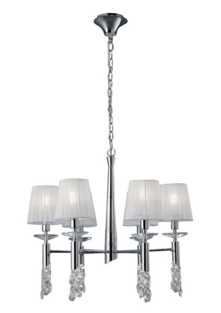Tiffany Ceiling Pendant 6+6 Light E14+G9, Polished Chrome with White Shades & Clear Crystal - image 1