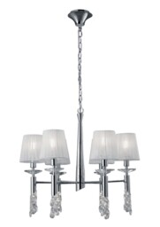 Tiffany Ceiling Pendant 6+6 Light E14+G9, Polished Chrome with White Shades & Clear Crystal - thumbnail 1