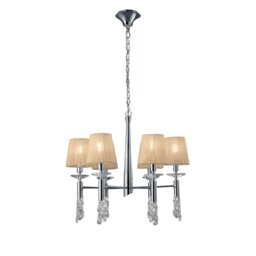 Tiffany Ceiling Pendant 6+6 Light E14+G9, Polished Chrome with White Shades & Clear Crystal - thumbnail 5
