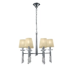 Tiffany Ceiling Pendant 6+6 Light E14+G9, Polished Chrome with White Shades & Clear Crystal - thumbnail 3