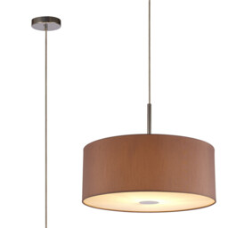 Baymont Polished Chrome E27 Single Pendant With 50cm x 20cm Dual Faux Silk Shade, Taupe/Halo Gold