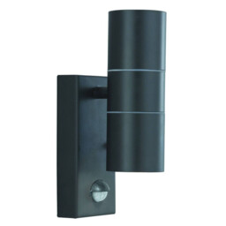 Outdoor Up Down Wall 2 Light Black Cast Aluminium with Motion Sensor IP44, GU10 - thumbnail 1