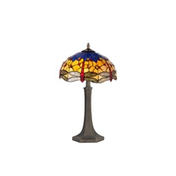Worcester 2 Light Octagonal Table Lamp E27 With 40cm Tiffany Shade, Blue, Orange, Crystal, Aged Antique Brass - thumbnail 1