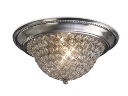 Paloma Flush Bowl Ceiling Medium 2 Light Satin Nickel, Crystal