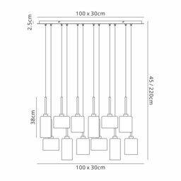 Baldwin Linear Ceiling Pendant 2m, 12 Light G9, Polished Chrome, Chrome, Copper Type A, B, C Shade - thumbnail 2