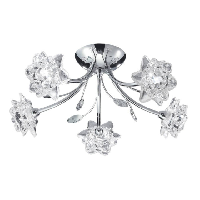 Bellis 5 Light Semi Flush Multi Arm Flower Design Ceiling Light Chrome and Glass, G9 - image 1
