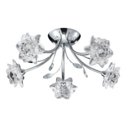 Bellis 5 Light Semi Flush Multi Arm Flower Design Ceiling Light Chrome and Glass, G9 - thumbnail 2