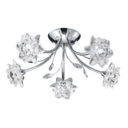Bellis 5 Light Semi Flush Multi Arm Flower Design Ceiling Light Chrome and Glass, G9 - thumbnail 1