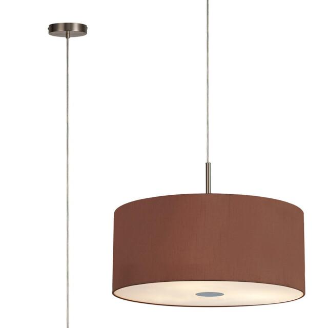 Baymont Satin Nickel 5 Light E27 Single Pendant With 60cm x 22cm Dual Faux Silk Shade, Raw Cocoa/Grecian Bronze - image 1