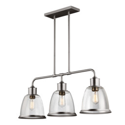 Hobson 3 Light Ceiling Island Chandelier Pendant Bar Light Satin Nickel, E27 - thumbnail 1