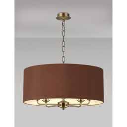 Banyan 5 Light Multi Arm Pendant, E14 Antique Brass With 60cm x 22cm Dual Faux Silk Shade, Raw Cocoa/Grecian Bronze - thumbnail 2