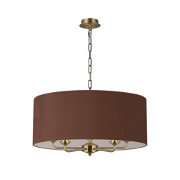 Banyan 5 Light Multi Arm Pendant, E14 Antique Brass With 60cm x 22cm Dual Faux Silk Shade, Raw Cocoa/Grecian Bronze - thumbnail 5