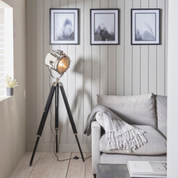 Nautical Floor Lamp Matt Black, Polished Nickel Plate, E27 - thumbnail 2