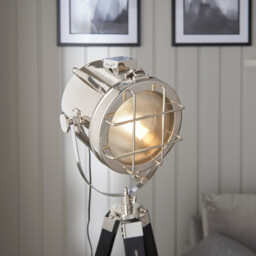Nautical Floor Lamp Matt Black, Polished Nickel Plate, E27 - thumbnail 3